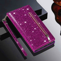 Zipper Glitter Leather Flip Card Wallet iPhone Case