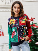 Chandails tricotés à manches longues et col rond pour femmes, pull brodé de flocons de neige, arbre de noël, vêtements d'hiver