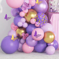 108PC Butterfly Purple and Pink Balloon Set with Inflator