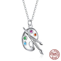 S925 Silver Plated Artist Paint Palette Pendant Necklace