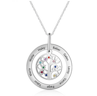Collier pendentif arbre généalogique personnalisé avec pierres de naissance