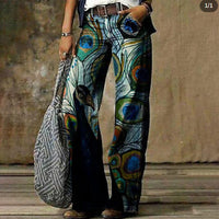 Classic Peacock Print Straight Jeans