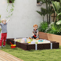 Kids Sandbox With Cover, 4 Corner Seats, Bottom Liner For Backyard, Garden, Outdoor, 73 X 47 X 9, Dark Brown
