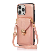 Buckle Closure Card Holder Leather Samsung Phone Case Crossbody Lanyard