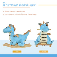 Wooden Dinosaur Rocking Horse, Realistic Sounds, Prehistoric Child Ride-On Toy, Blue, For 18-36 Months