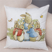 Storybook Cartoon Rabbit Peach Skin Fabric Pillow Cover