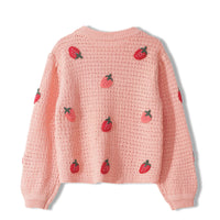 Strawberry Crew Neck Long Sleeve Knit Sweater