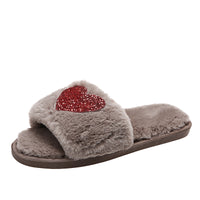 Zapatillas de lentejuelas de amor, zapatos de interior para el hogar para invierno, zapatillas de dormitorio para mujer