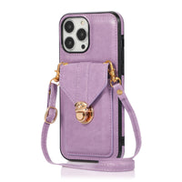 Buckle Closure Card Holder Leather Samsung Phone Case Crossbody Lanyard