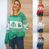 Pull de Noël Pull tricoté à imprimé géométrique d'élan mignon