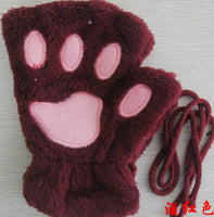 Gants d'hiver demi-couverture patte ours chat griffe, jolis doigts courts