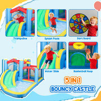 Inflatable Water Slide Bounce House W 550W Blower, Large Trampoline, Splash Pool, Basketball Hoop, Dart Board