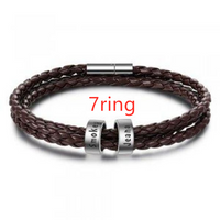 Bracelet tressé en cuir véritable, perles en acier inoxydable personnalisées, bracelet à breloques avec nom