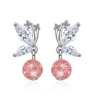 Sweet Strawberry Crystal Butterfly Earrings