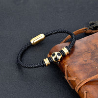 Stainless Steel Soccer Ball Woven Leather Bracelet (Mens)