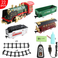 Remote Control Rail Car Smoke Music Light Christmas Charging Train