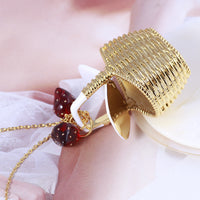 Simple Woven Picnic Basket Strawberry Pendant Long Necklace