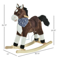Plush Cowboy Rocking Horse, Wooden Ride-On With Realistic Sounds, Wild West Fun, Brown, For 3-6 Years