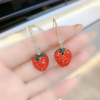 Red Strawberry Long Thin Fashion Earrings