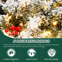 60in Pre-lit Snow Flocked Christmas Wreath, Lighted Artificial Xmas Wreath With 220 Warm White Lights And 600 PVC Tips And DIY Ornaments, For Front Door Gate Wall Xmas Party Decorations, Snowy Green