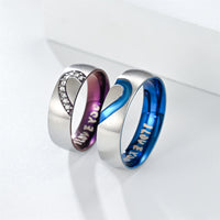 Heart Shape With Rhinestone Stainless Steel I LOVE YOU Couple Ring