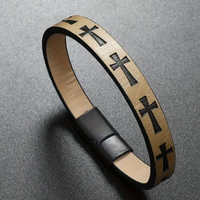 Vintage Retro Style PU Leather Cross Embossed Bracelet