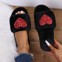 Zapatillas de lentejuelas de amor, zapatos de interior para el hogar para invierno, zapatillas de dormitorio para mujer