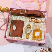 Fashion Watch Wallet Belt Perfume Lipstick Gift Set (5 Pcs)