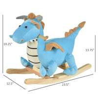 Wooden Dinosaur Rocking Horse, Realistic Sounds, Prehistoric Child Ride-On Toy, Blue, For 18-36 Months