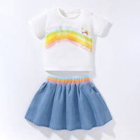 Summer Girls' Short Sleeved T-shirt Denim Skirt Set