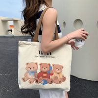 Sac en toile imprimé ours mignon pour femmes, sacs à bandoulière assortis avec tout, sacs à main quotidiens de grande capacité pour étudiantes