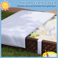Kids Sandbox With Cover, 4 Corner Seats, Bottom Liner For Backyard, Garden, Outdoor, 73 X 47 X 9, Dark Brown