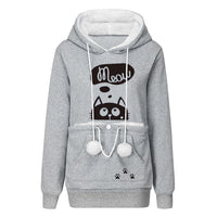 Sudadera con capucha informal con estampado de gato y bolsillo grande para mascotas