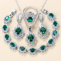 Elegant Cubic Zirconia Jewelry Set Earrings Pendant Necklace Bracelet Ring Gift 4 PCs Set