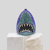 Pochette de fête drôle en métal avec tête de requin et strass