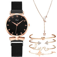 Mesh Quartz Watch Bracelet Bangle Set (6 Pcs)