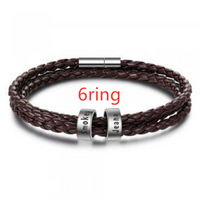 Bracelet tressé en cuir véritable, perles en acier inoxydable personnalisées, bracelet à breloques avec nom