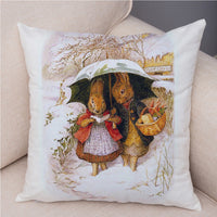 Storybook Cartoon Rabbit Peach Skin Fabric Pillow Cover