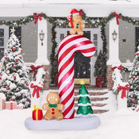 8.2FT Lighted Christmas Inflatable Decoration, Inflatable Giant Candy Cane With Gingerbread Men, Funny Blow Up Yard Decorations With Built-in LED Lights For Holiday Party Front Yard Lawn Garden Decor