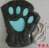 Gants d'hiver demi-couverture patte ours chat griffe, jolis doigts courts