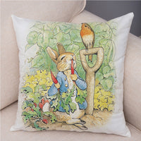 Storybook Cartoon Rabbit Peach Skin Fabric Pillow Cover