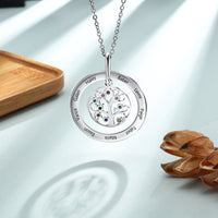 Collier pendentif arbre généalogique personnalisé avec pierres de naissance
