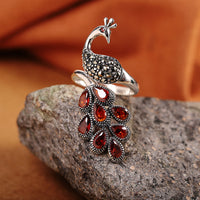 Bijoux en argent bague paon grenade femme