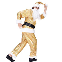 Traje de actuación de escenario de ropa dorada de Santa Claus Cos