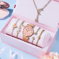 Mesh Quartz Watch Bracelet Bangle Set (6 Pcs)