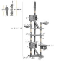 Floor Standing Cat Tree 94.5-10.25 Inch Height Adjustable Cat Climbing Tower, Apartment Hammock