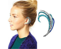 Blue Rhinestone Peacock Feather Earrings