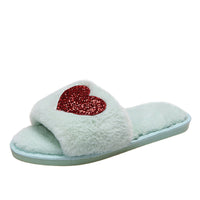 Zapatillas de lentejuelas de amor, zapatos de interior para el hogar para invierno, zapatillas de dormitorio para mujer