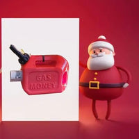 Adorno de lata de gasolina con dinero de gasolina