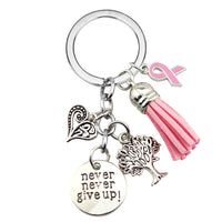 Breast Cancer Awareness Ribbon Tassel Never Give Up Love Tree Keychain
